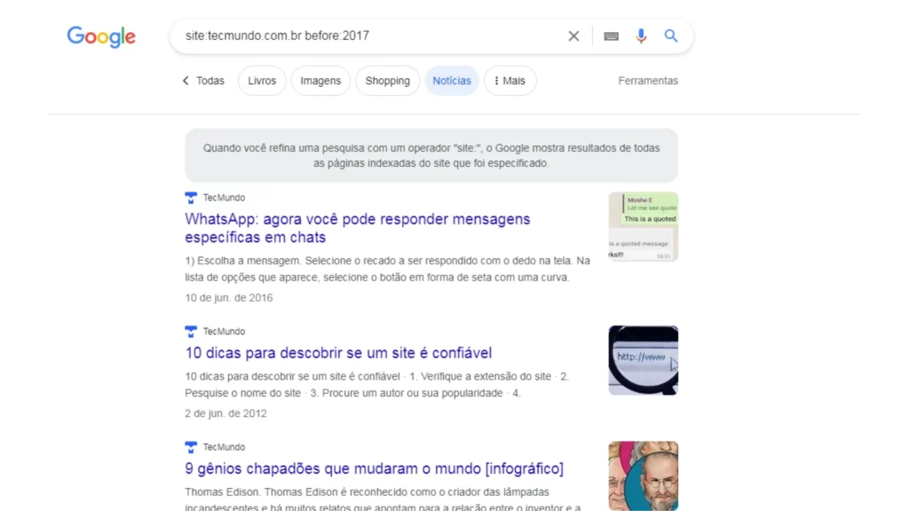 Utilização de Comandos de Pesquisa Específicos no Google - Domínios Expirados